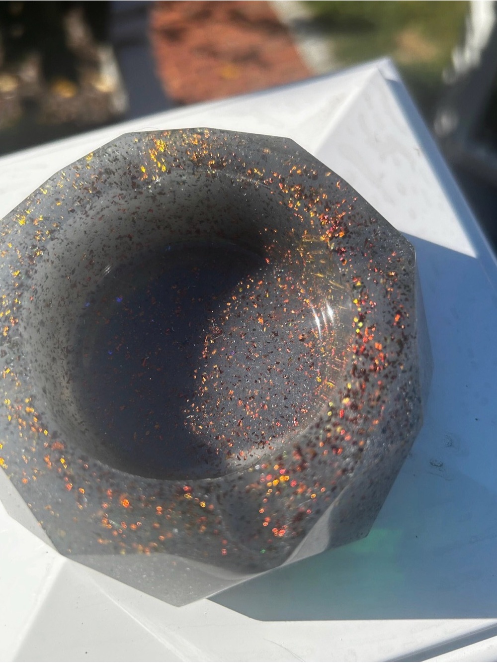 Handmade Gray Glitter Resin Trinket Dish